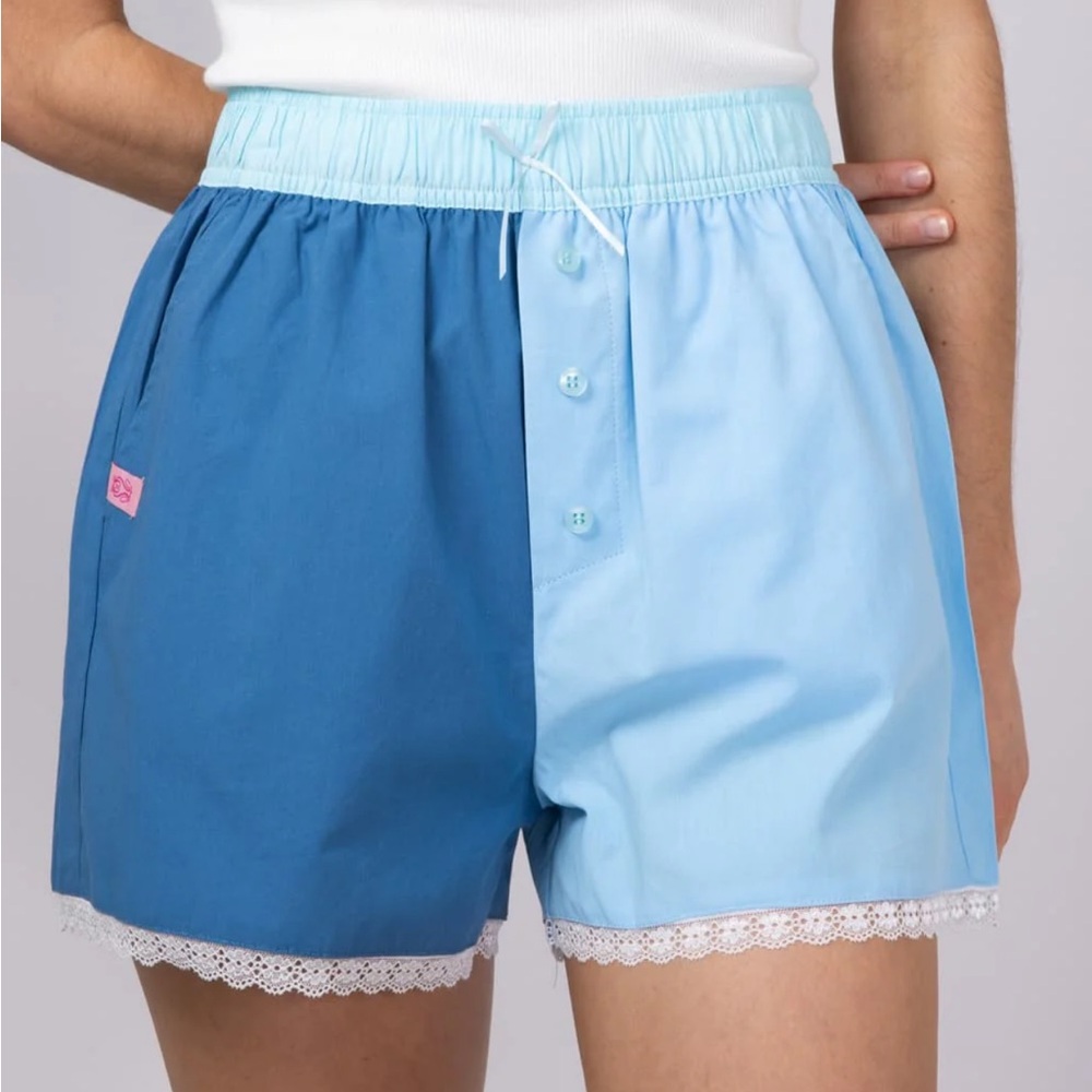 NWT Sleep Shorts Boxers Cotton Baby Blue Lace Trim Simply Southern Gift L Large
